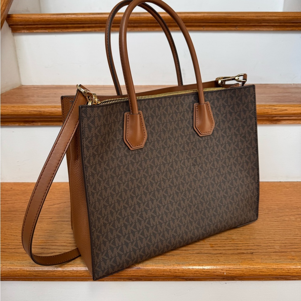 Michael Kors Brown and Tan MK Logo Satchel - Picture 3 of 4